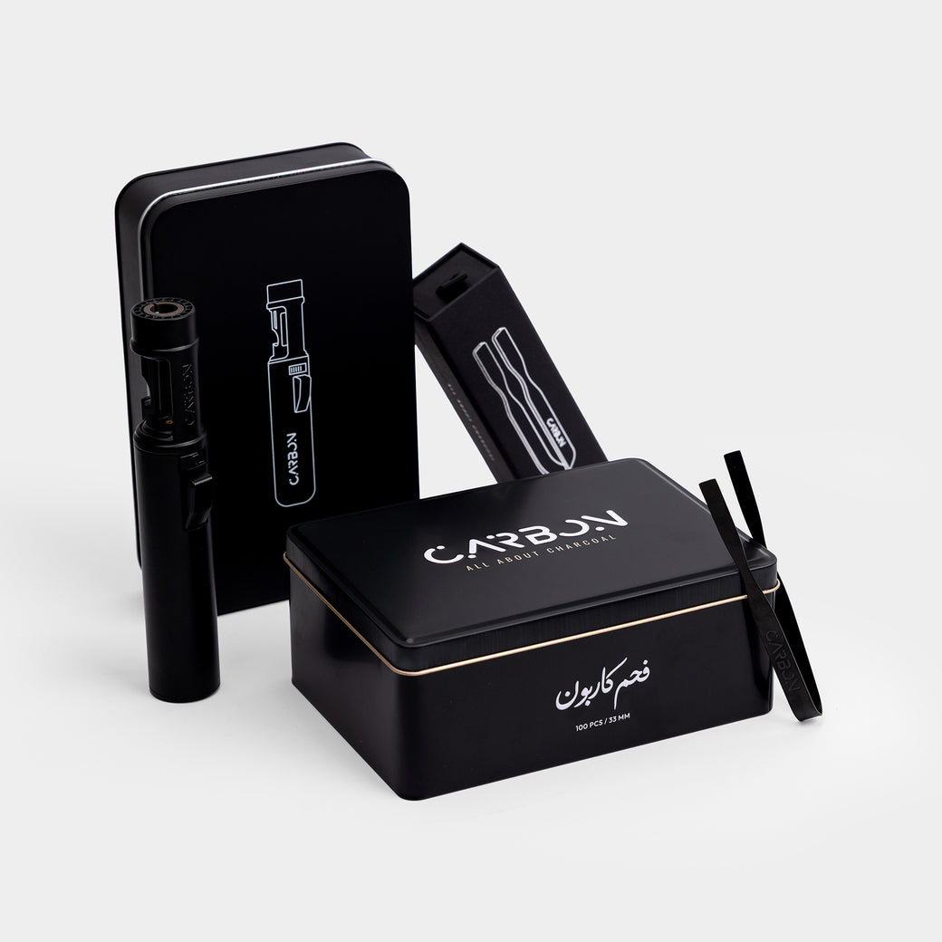 Carbon Starter Bundle: Ignis lighter, Grip tongs and a Classic charcoal tin