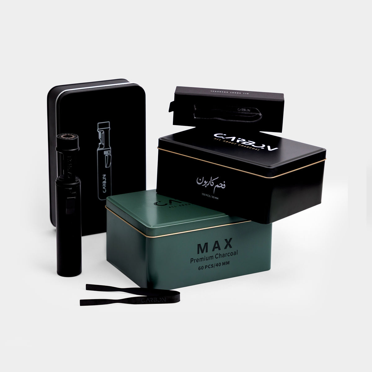 Carbon Essential Bundle: Ignis lighter, Grip tongs and two charcoal tins